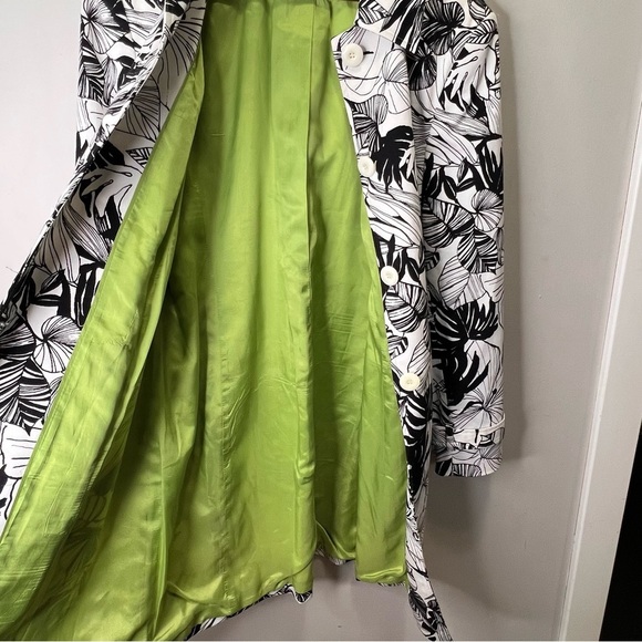 Amanda Smith Suits Black & White Leaf Print Trench Coat Size 16 - Picture 10 of 14